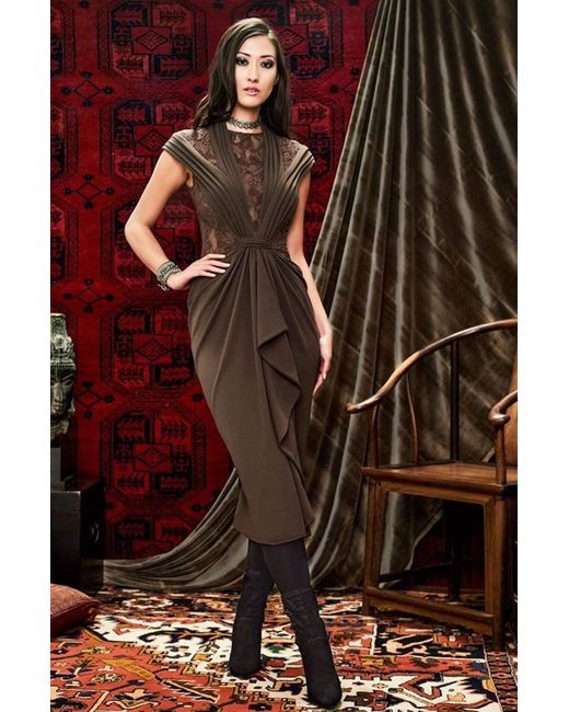 tadashi shoji pleated illusion gown