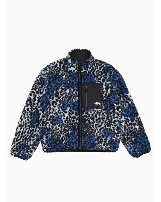 Stussy Sherpa Reversible Jacket Blue Leopard for Men | Lyst