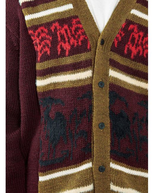 Toga Virilis Wool Jacquard Knit Cardigan Dark Red for Men | Lyst