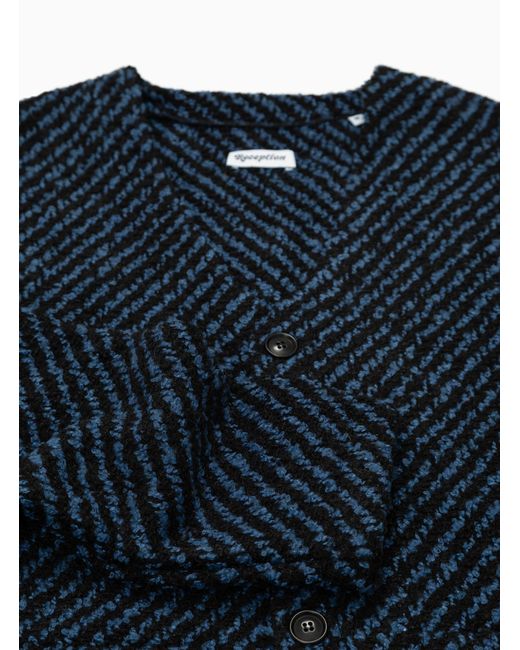 Reception Blue Wool Boucle Cardigan Navy & Black Stripe for men