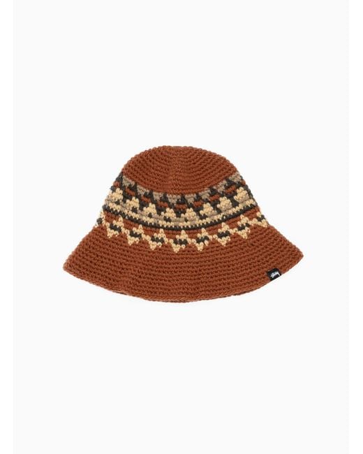 Stussy Fairisle Knit Bucket Hat Brown for Men | Lyst