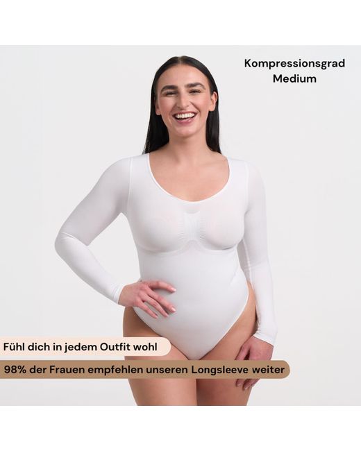 creamy fabrics White Bodysuit Sculpting Shapewear Longsleeve Mit String
