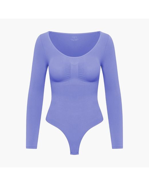 creamy fabrics Blue Bodysuit Sculpting Shapewear Longsleeve Mit String