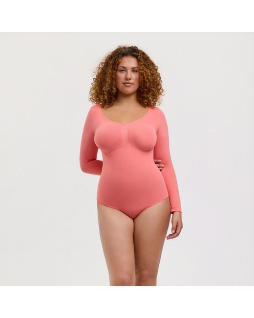 creamy fabrics Blue Bodysuit Sculpting Shapewear Longsleeve Mit String