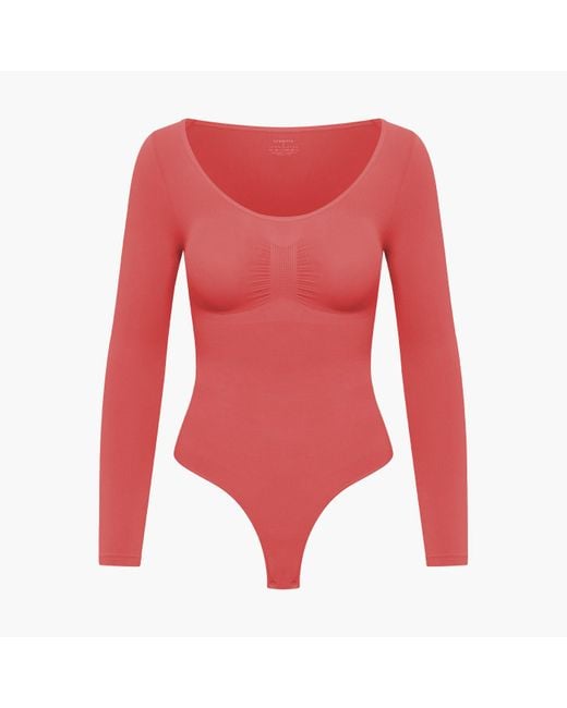 creamy fabrics Blue Bodysuit Sculpting Shapewear Longsleeve Mit String