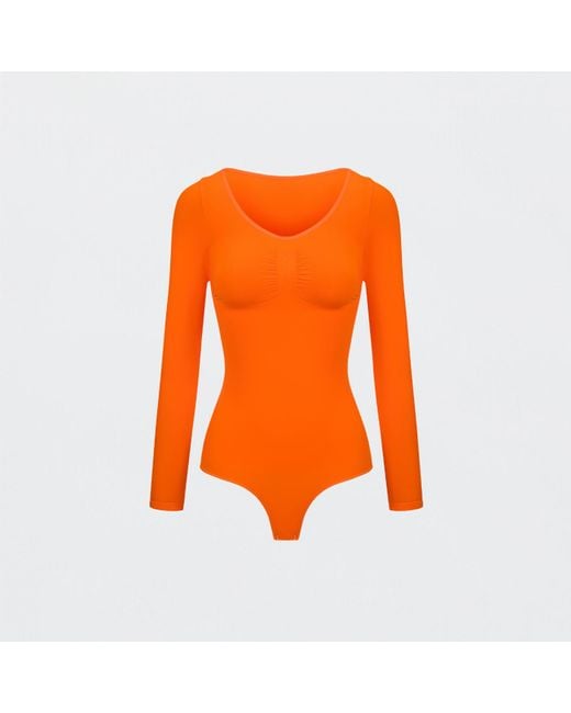 creamy fabrics Blue Bodysuit Sculpting Shapewear Longsleeve Mit String