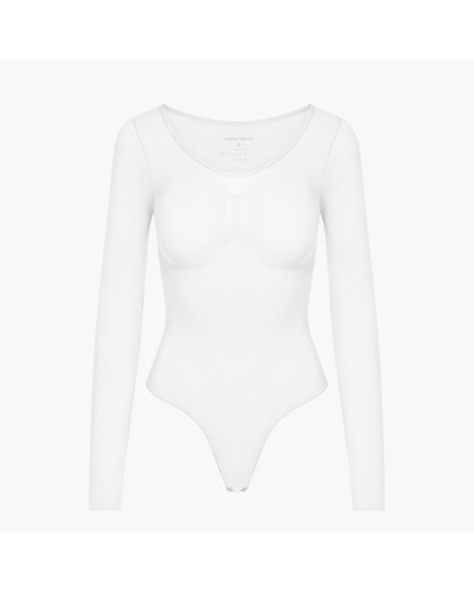 creamy fabrics White Bodysuit Sculpting Shapewear Longsleeve Mit String