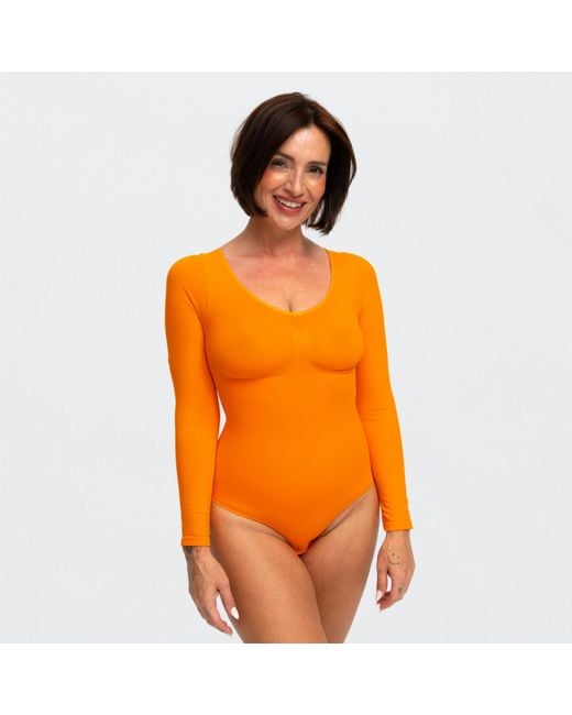 creamy fabrics Blue Bodysuit Sculpting Shapewear Longsleeve Mit String
