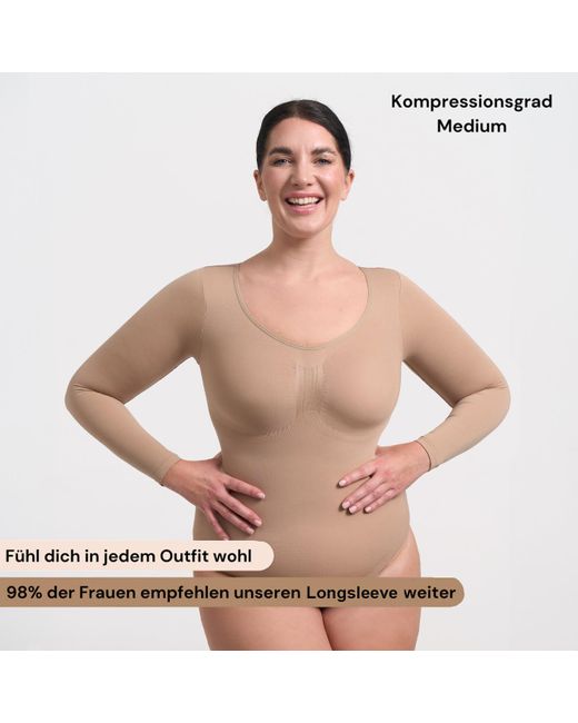 creamy fabrics White Bodysuit Sculpting Shapewear Longsleeve Mit String