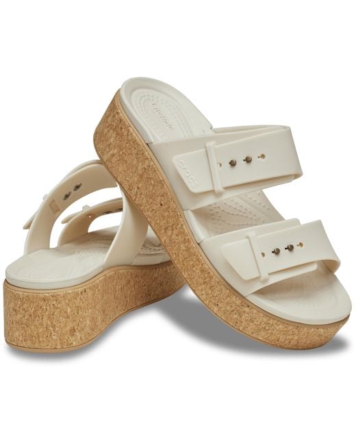 CROCSTM Black Brooklyn Buckle Low Wedge Cork Sandal