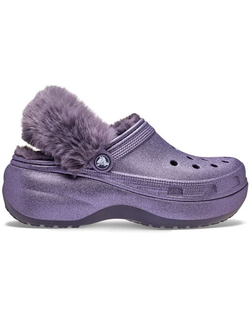 CROCSTM Purple Classic Platform Fuzz Lined Glitter