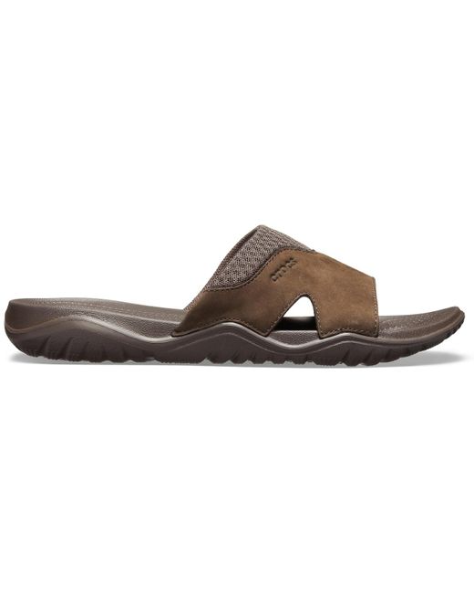 Crocs™ Swiftwater Leather Slide in Brown for Men | Lyst