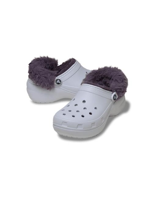 Classic Platform Fuzz Lined Sabots Femmes Frosted Grape CROCSTM en coloris Black