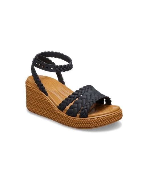 CROCSTM Black Brooklyn Woven Ankle Strap Wedge