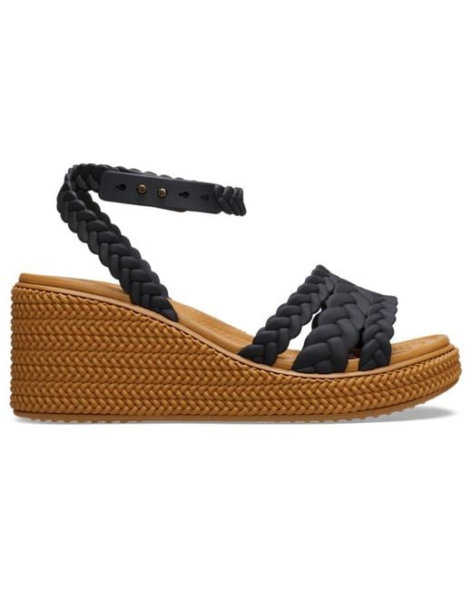 CROCSTM Black Brooklyn Woven Ankle Strap Wedge