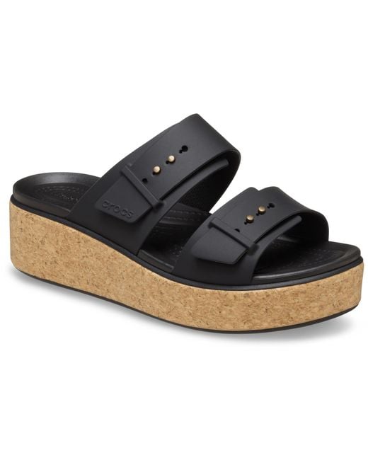 CROCSTM Black Brooklyn Buckle Low Wedge Cork Sandal