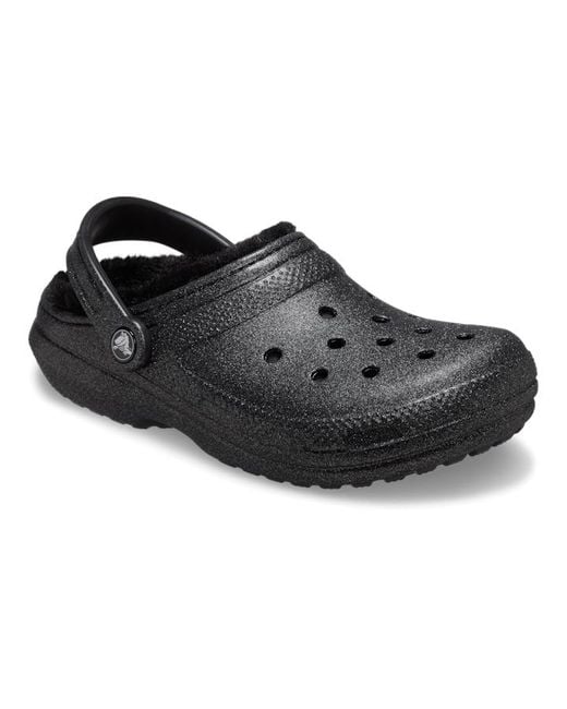 CROCSTM Black | unisex | classic fuzz lined glitter | clogs | | 33