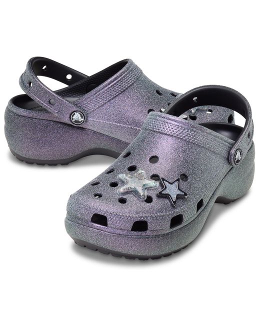 CROCSTM Blue Classic Platform Iridescent Glitter Embellished Clog