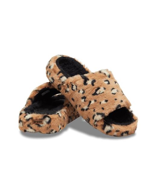 CROCSTM Black Classic Leopard Fur Slide; Leopard