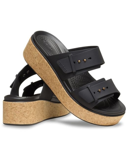 CROCSTM Black Brooklyn Buckle Low Wedge Cork Sandal