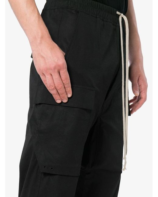Rick Owens Drawstring Cropped Cotton Blend Cargo Trousers in Black for ...