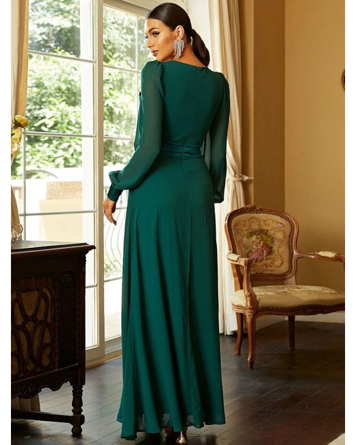 Square Neck Long Puff Sleeve Maxi Dress 