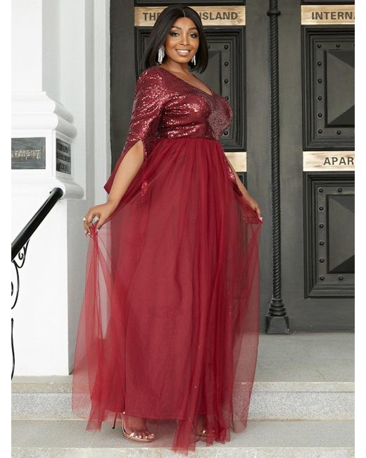 Sequin V-neck Split Sleeve Dress 