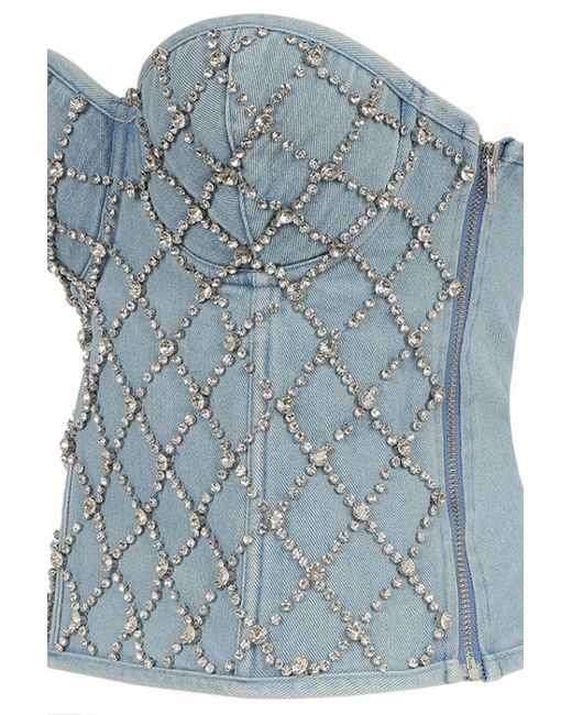 Denim Rhinestone Fishnet Bustier 
