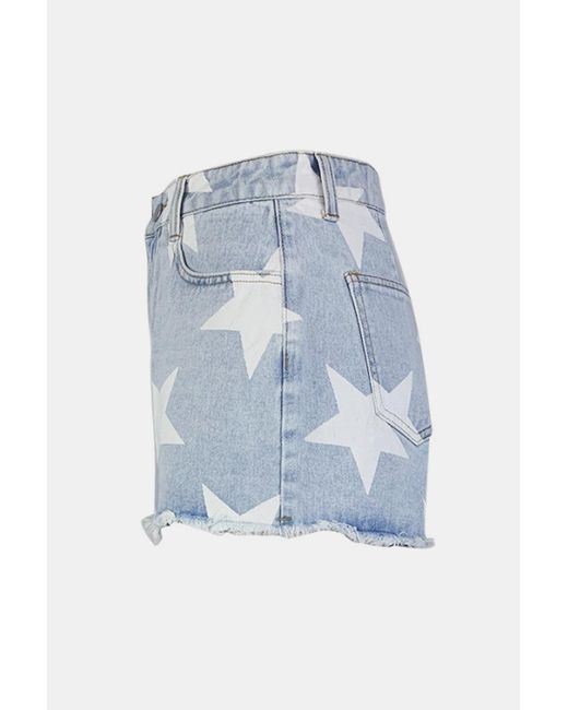 Print Raw Hem Denim Shorts 