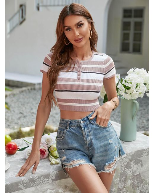 button ribbed crop top