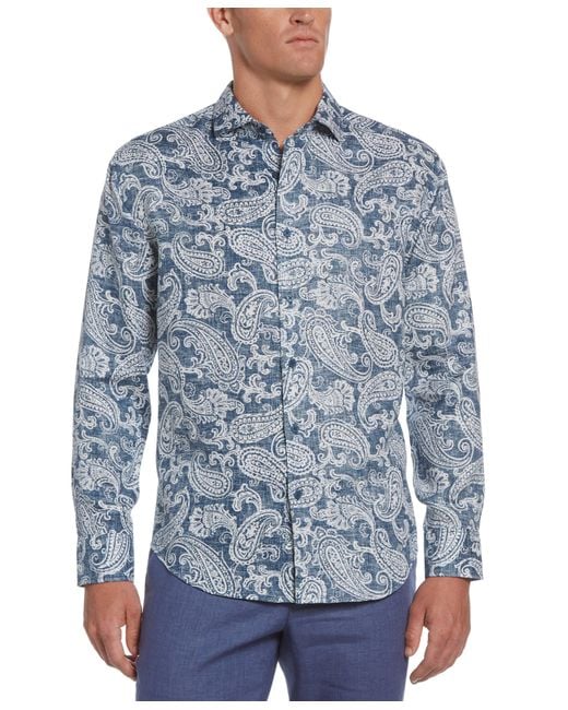 Cubavera Paisley Print Linen Shirt in Blue for Men | Lyst