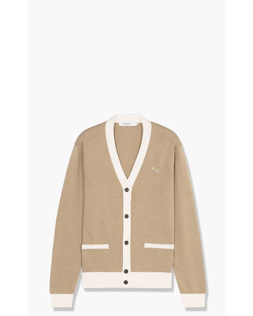 Maison Kitsuné Wool Baby Fox Patch Bi-color Cardigan Melange in Beige