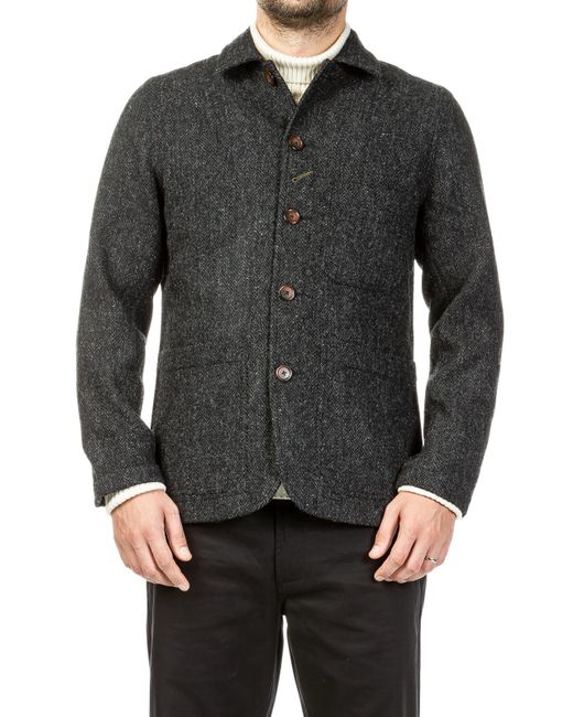 Universal Works Bakers Chore Jacket Harris Tweed Charcoal in Gray for