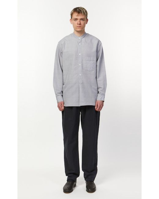 Cotton Band Collar Pullover Shirt 