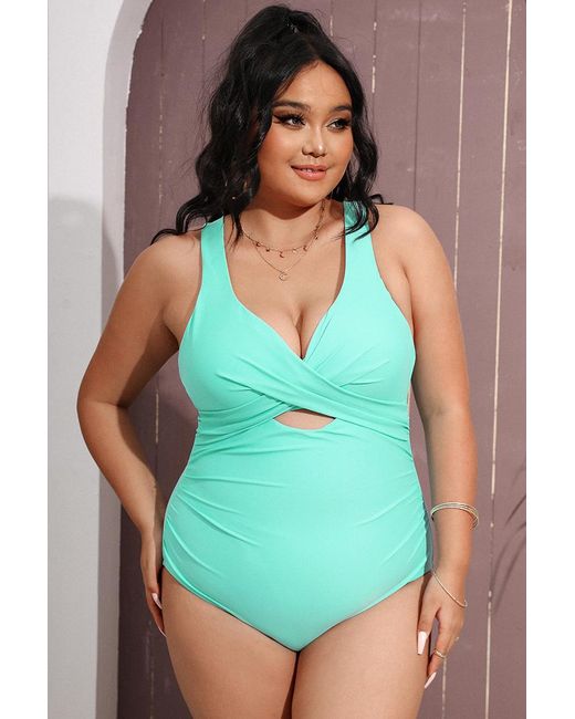 CUPSHE Green Nature Trip Molded Twist Front Tummy Control Plus Size One Piece