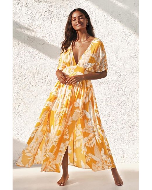 yellow floral v neck dress
