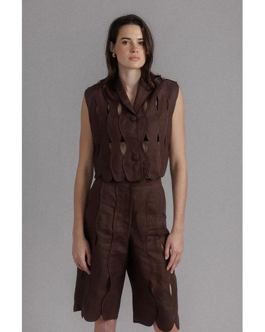 SHANTALL Brown Irregular Assembles Crop Top