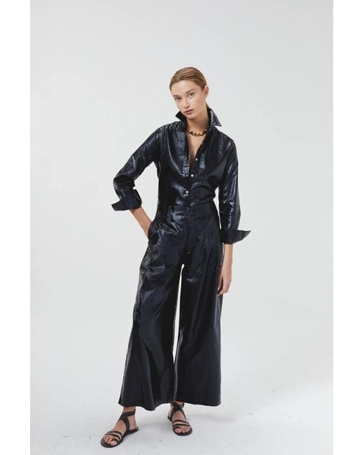 Lanhtropy Blue Culotte Metallic Linen Pant