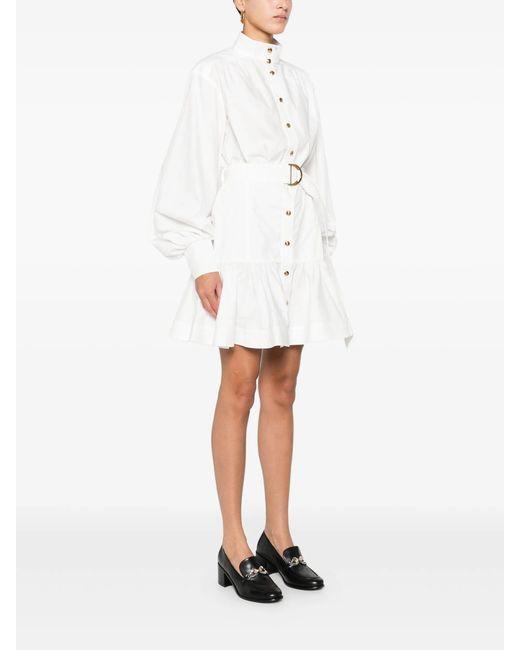 Zimmermann White Belted Button-Front Mini Dress