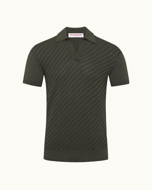 Orlebar Brown Men's Green Tailored Fit Silk And Cotton Blend Jacquard Polo Shirt