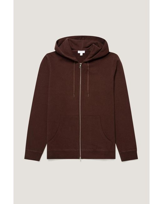 Sunspel Brown Loopback Zip Hoodie