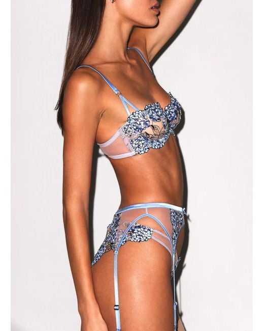 Fleur du Mal Blue Hydrangea Balconette Bra