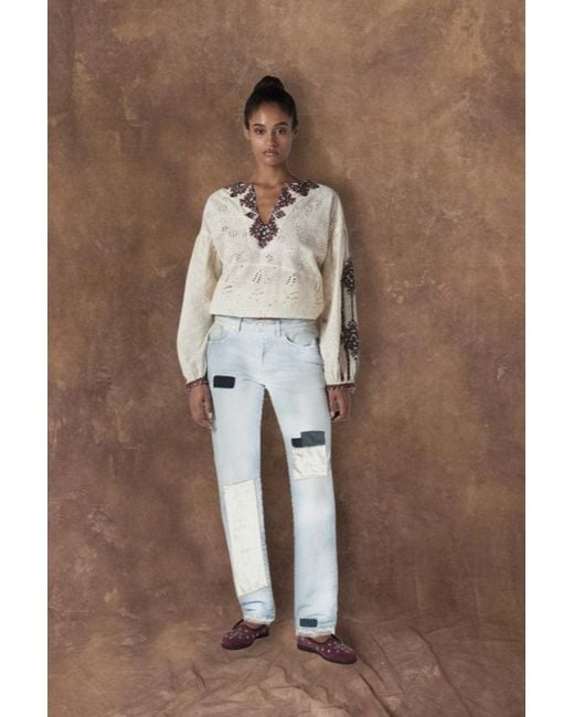 Fortela Brown Five Pockets Patchwork Denim Pants (Final Sale)