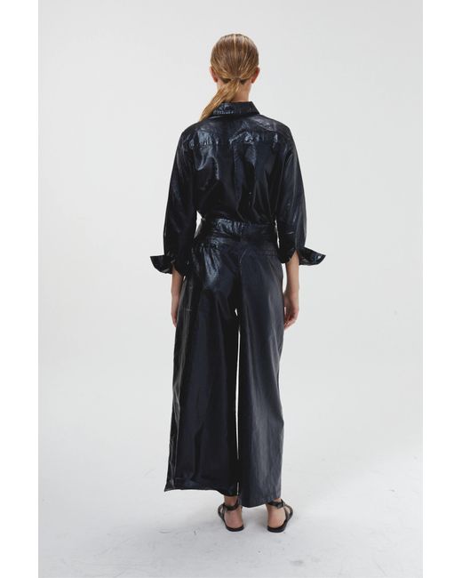 Lanhtropy Blue Culotte Metallic Linen Pant