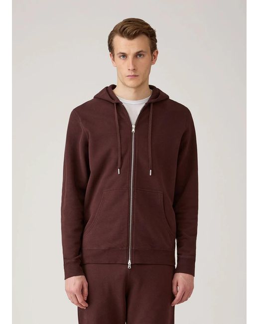 Sunspel Brown Loopback Zip Hoodie
