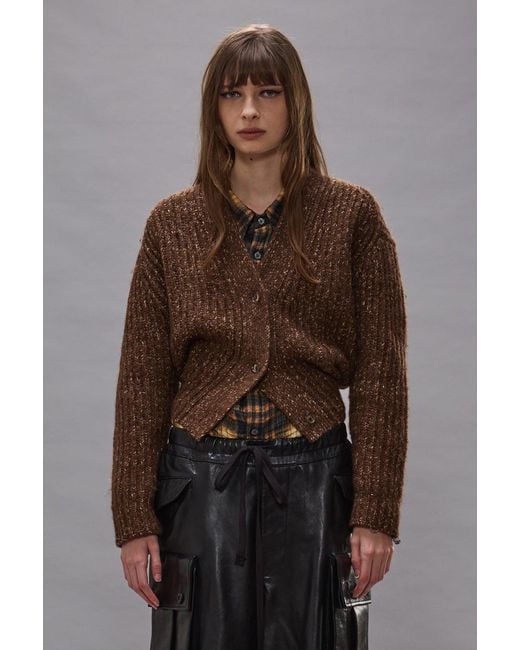 R13 Brown Split Hem Ribbed Cardigan