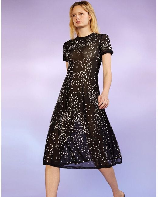 Cynthia Rowley Crystal Embellished Mesh Dress in Black | Lyst