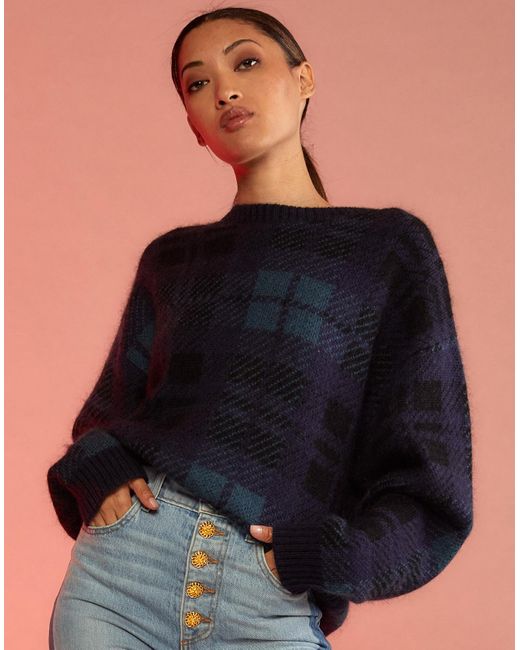 Cynthia Rowley Plaid Mohair Sweater in Black Lyst