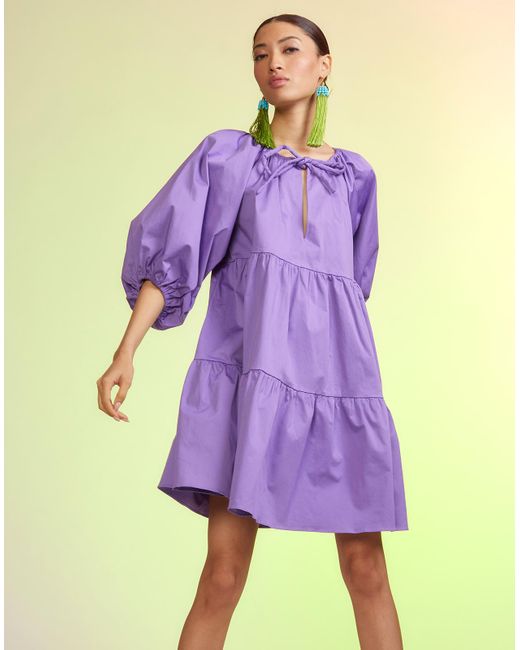 Cynthia Rowley Kasbah Cotton Tiered Dress in Purple | Lyst