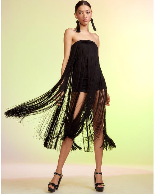 Cynthia Rowley Synthetic Gabrielle Strapless Fringe Dress in Black ...